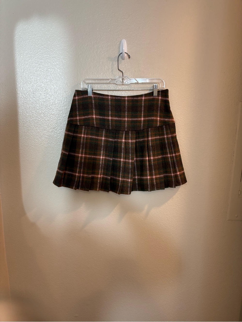 Pink Lily Brown and Pink Plaid Pleated Mini Skirt